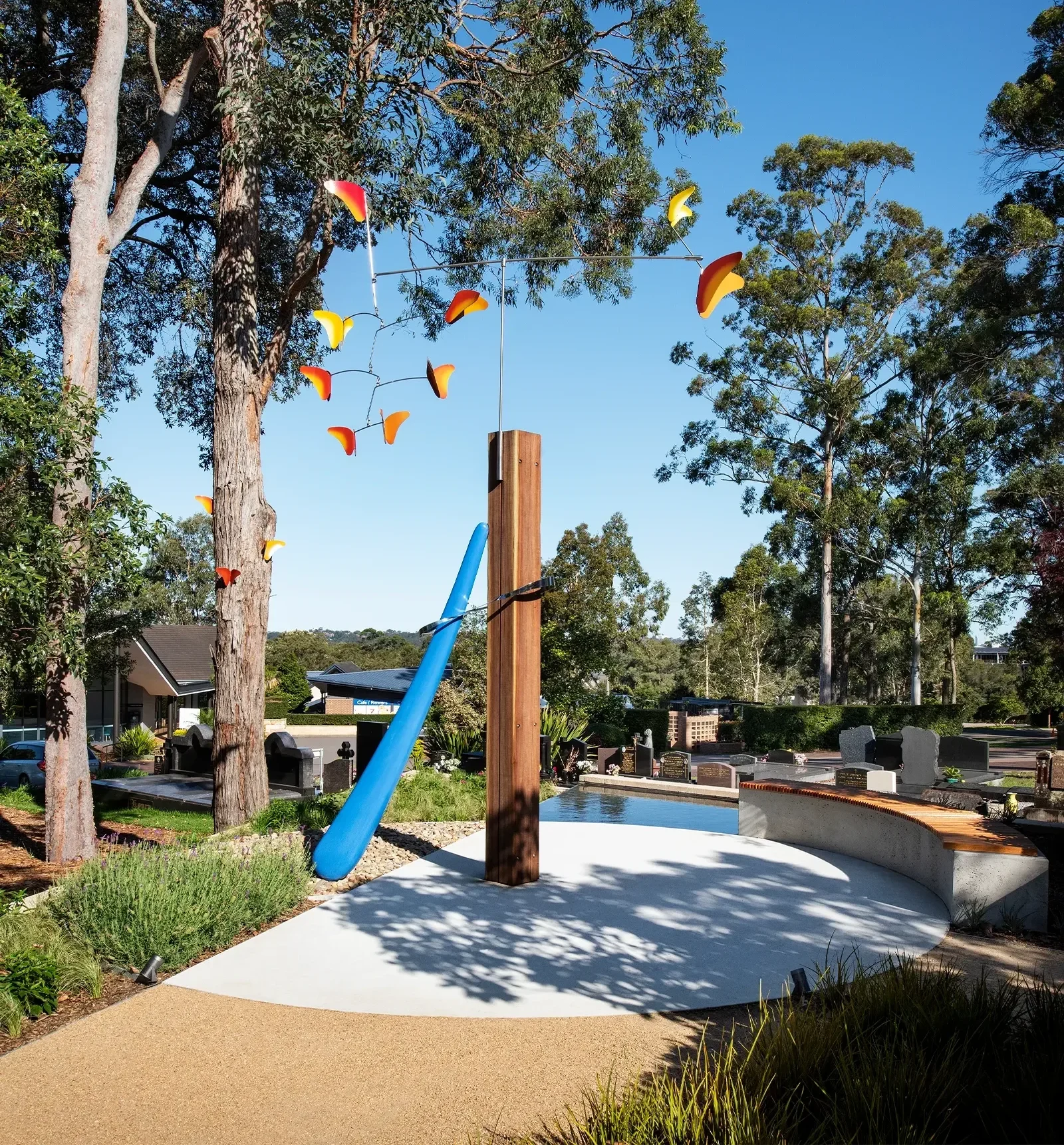 Hope & Sanctuary Sculpture at Macquarie Park Cemetery in northern Sydney, designed by Wetherill Architects, for mental health awareness