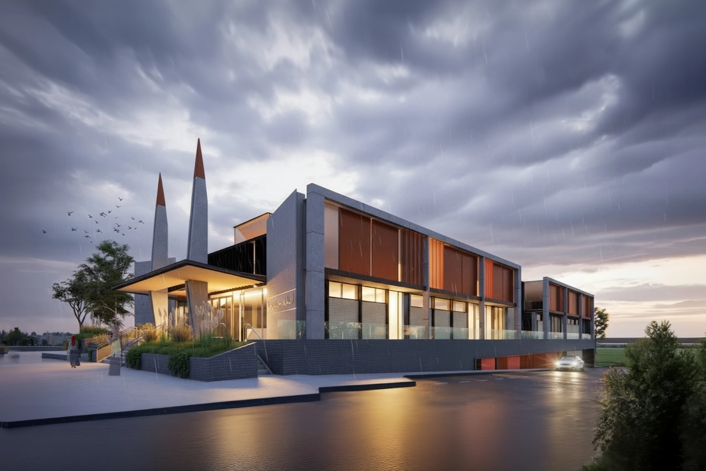 Architectural render of Unity Grammar Junior School in south-west Sydney, designed by Wetherill Architects with minaret-inspired elements offering welcome
