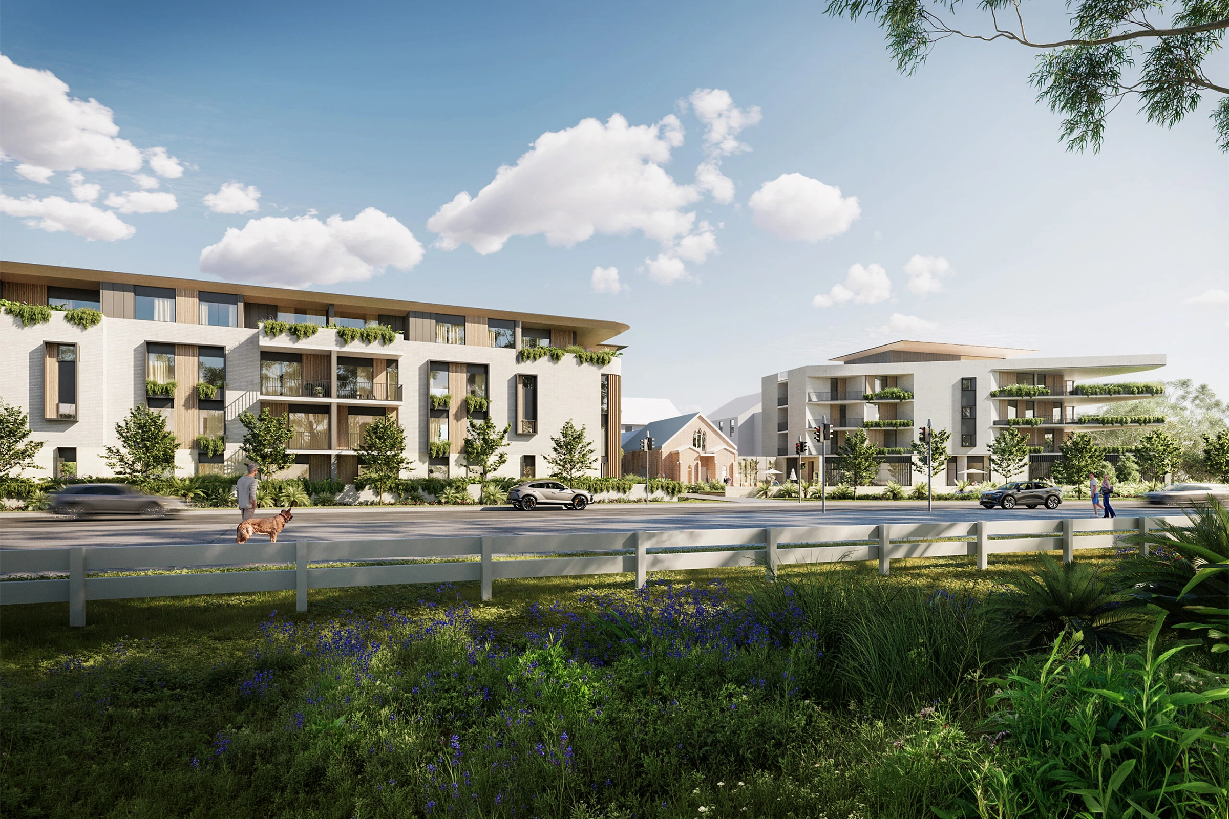 Concept render of the residential villages at IRT Woonona Aged Care Village from the street front
